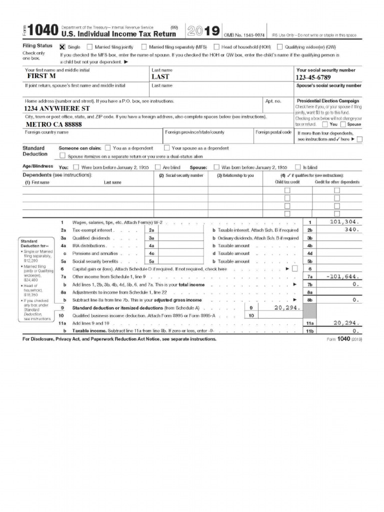 1040 Tax Return Example PDF