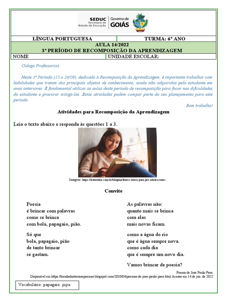 Atividades de Recomposição da Aprendizagem | PDF | Cães | Gatos