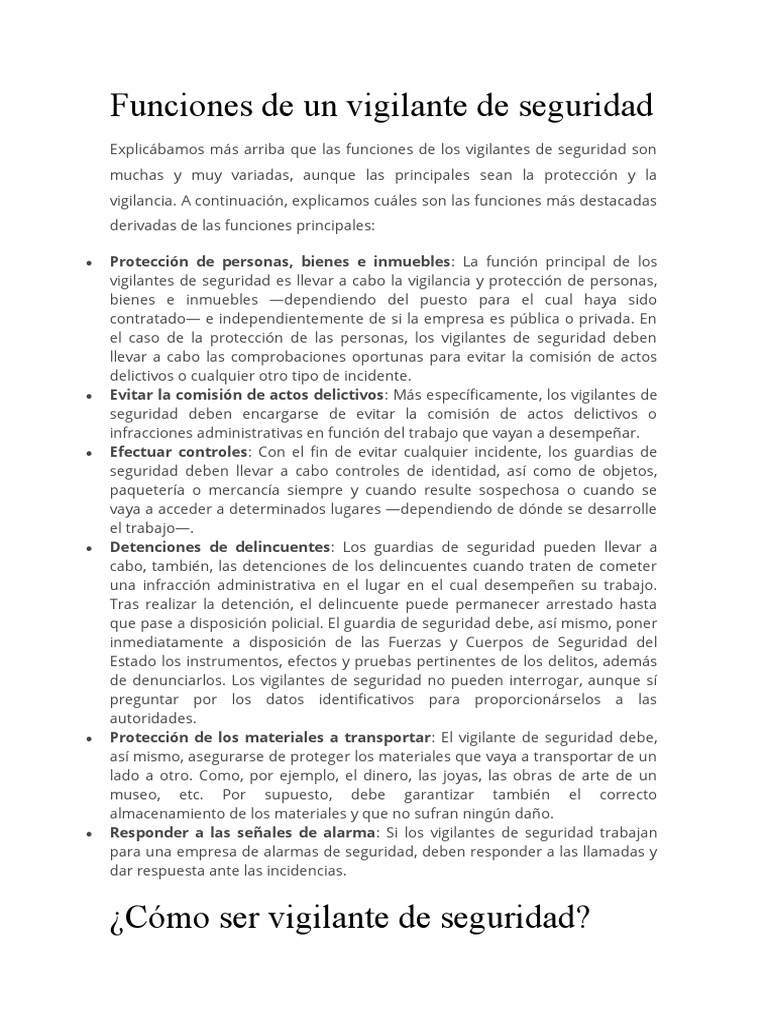 6 Funciones de Un Vigilante de Seguridad | PDF | Guardia de seguridad ...