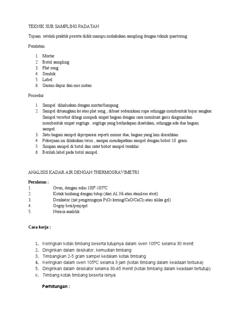 Prosedur Analisis Kadar Air | PDF | Memasak, Makanan, & Anggur | Griya ...