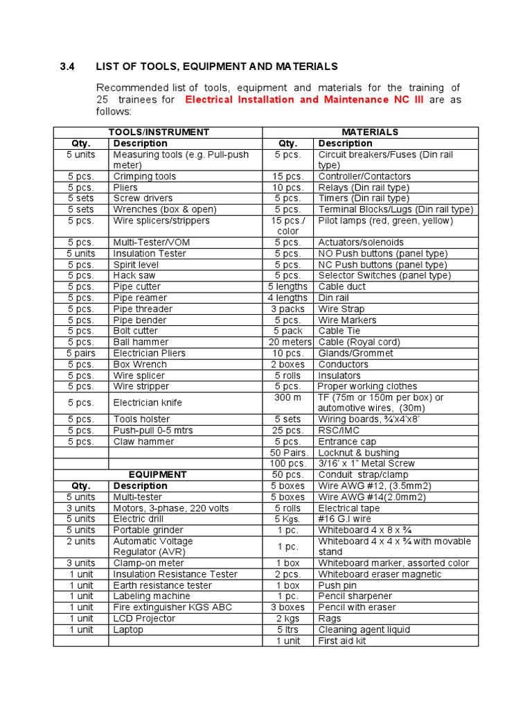 List of Tools Eim Iii PDF Relay Components
