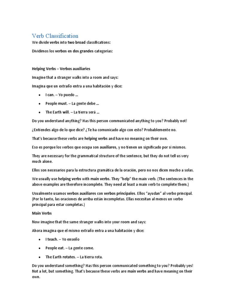 Verb Classification | PDF | Artes del Lenguaje y Comunicación ...