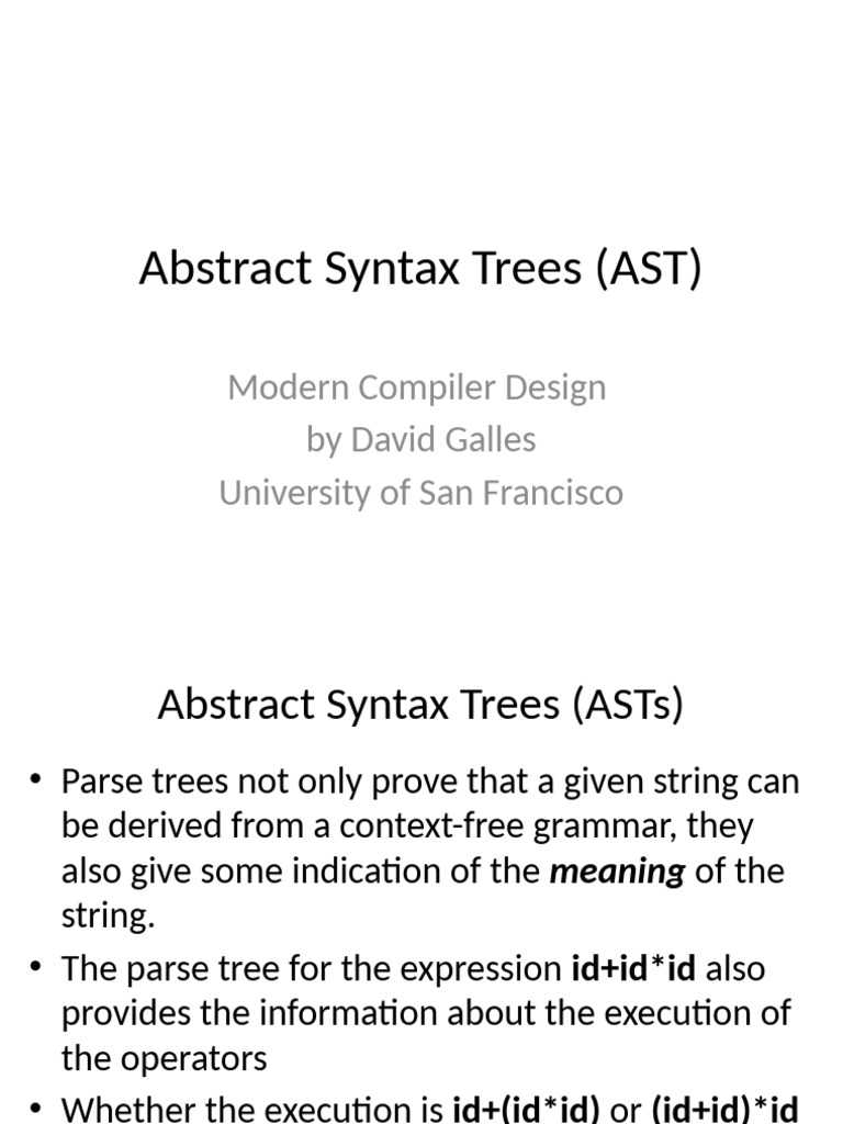 Abstract Syntax Trees (AST) : Modern Compiler Design by David Galles ...