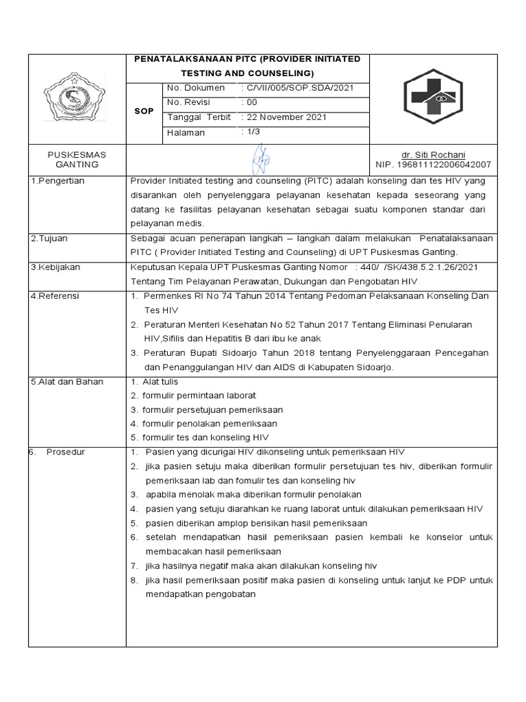 Penatalaksanaan PITC di Puskesmas Ganting | PDF