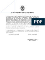 Acta de Entrega de Vehiculo y Documentos