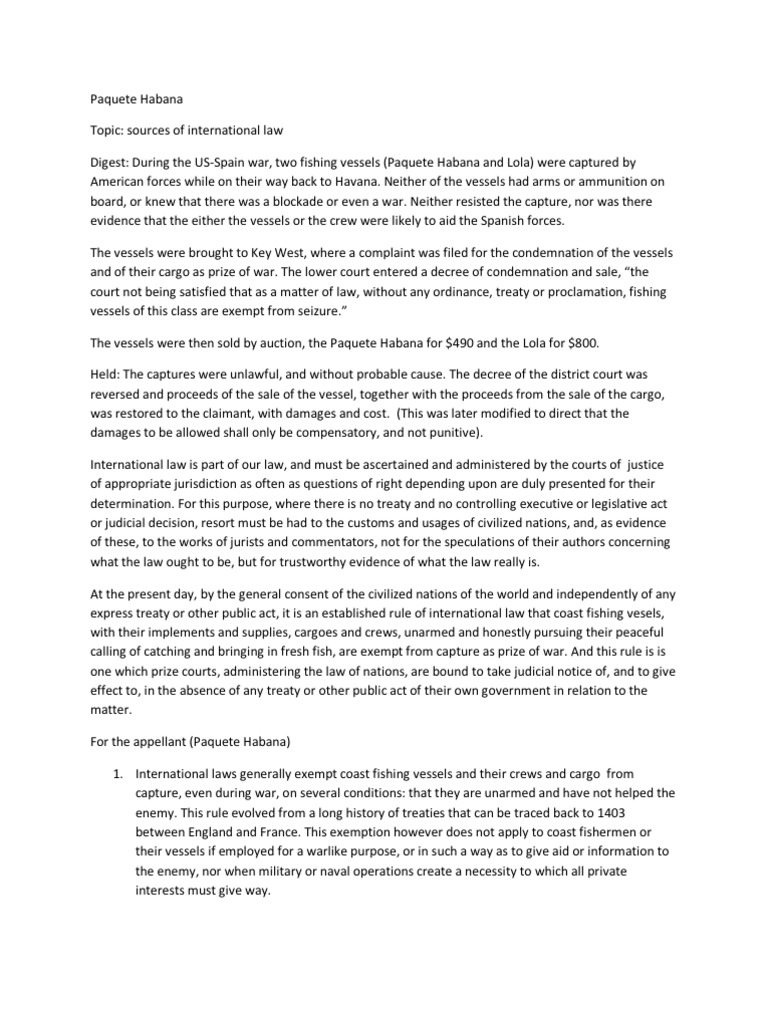 Paquete Habana PDF Prize (Law) Public International Law