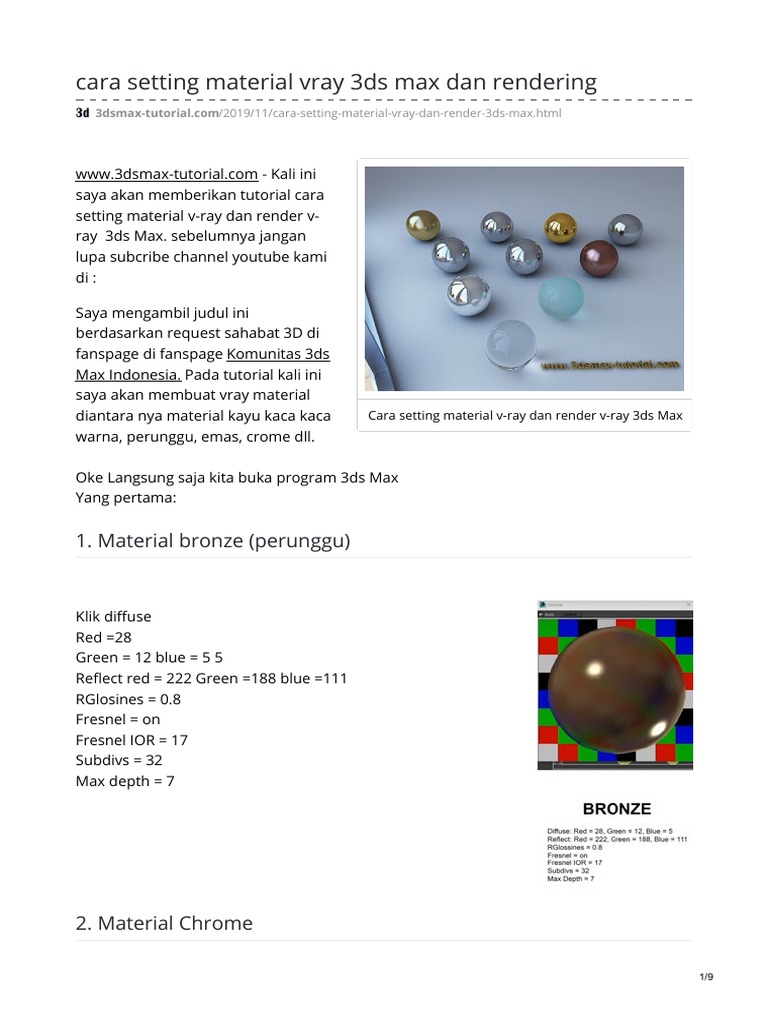 Cara Setting Material Vray 3ds Max Dan Rendering - 2 | PDF