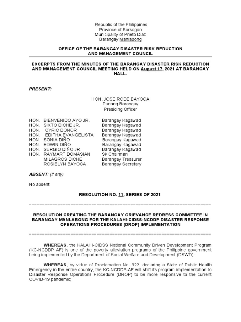 BDRRMC Resolution BGRC | PDF | Economies | Governance