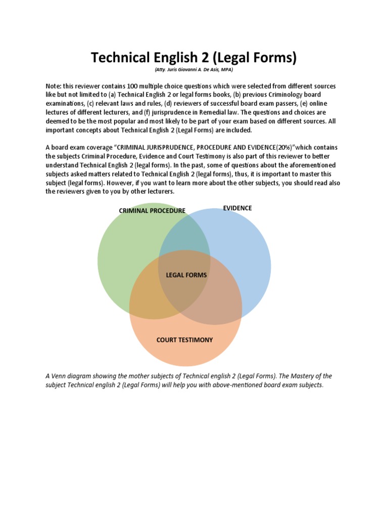 Technical English 2 (Legal Forms) Reviewer SEO PDF Affidavit Complaint