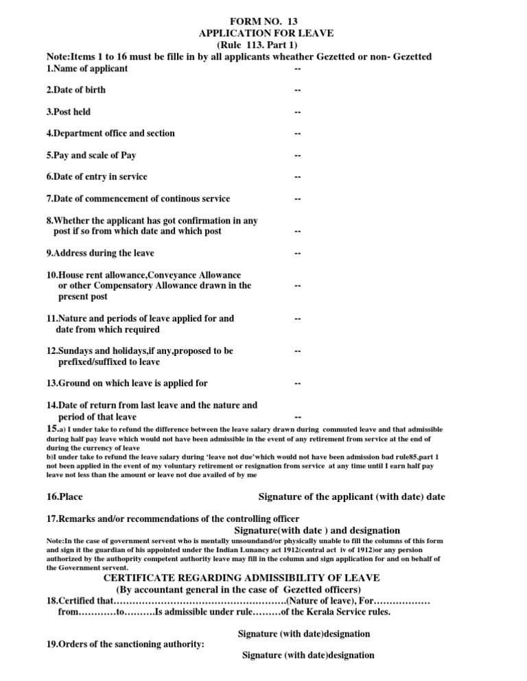 Commuted Leave Application Form 13 | PDF