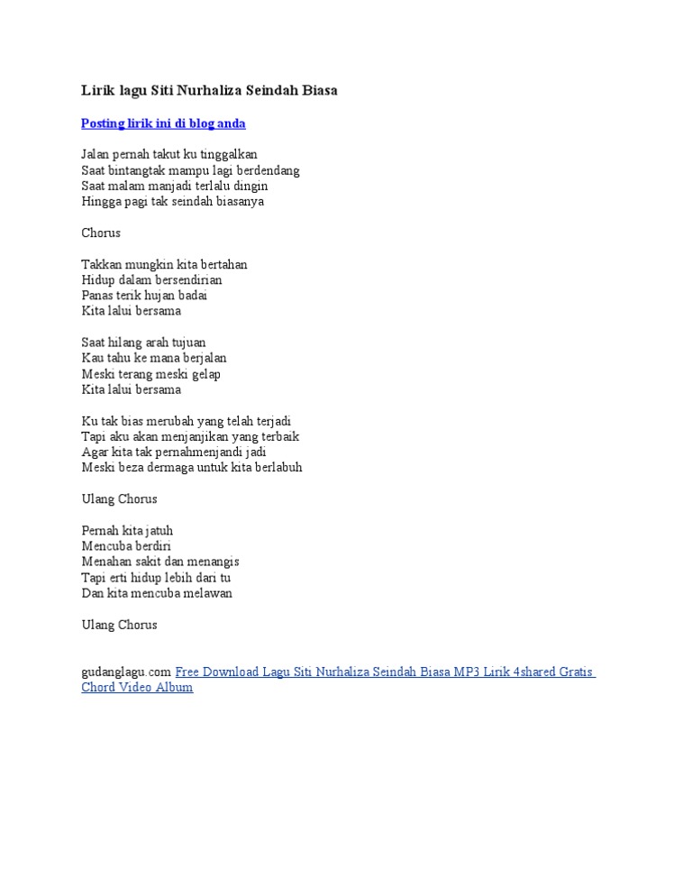 Lirik Lagu Siti Nurhaliza Seindah Biasa Pdf