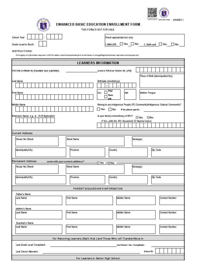 Enhanced Basic Education Enrollment Form | PDF | Learning