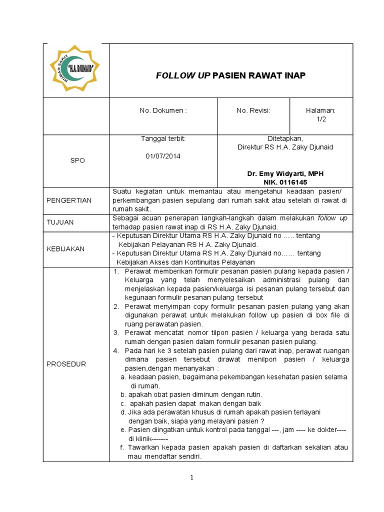 Prosedur Follow Up Pasien Rawat Inap | PDF