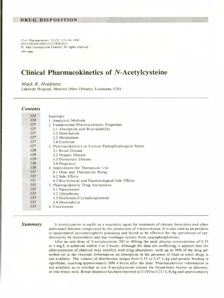 Clinical of NAcetylcysteine PDF Bioavailability