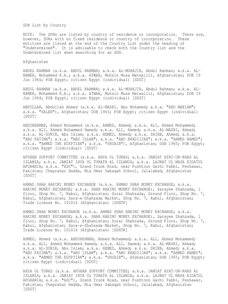 SDN (Country List) PDF