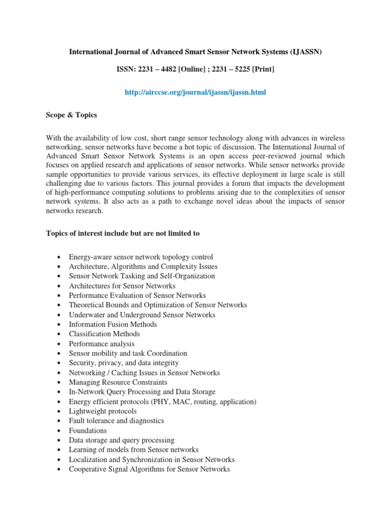 International Journal On AdHoc Networking Systems PDF Wireless Sensor Network Academic Journal