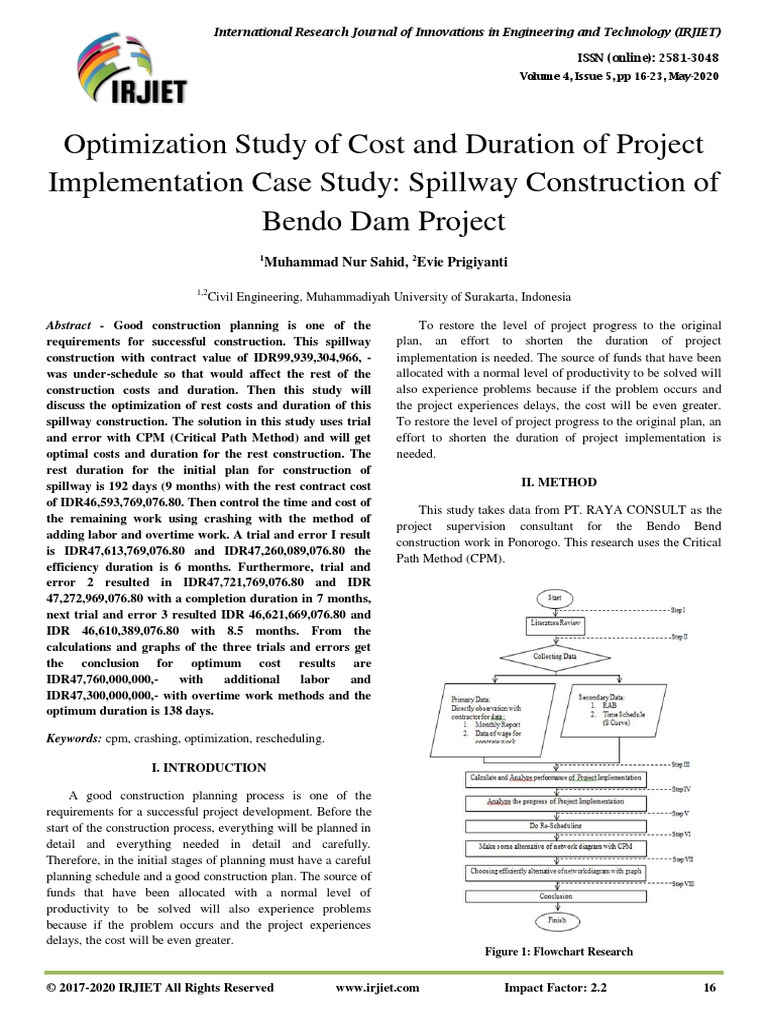 Optimization Study of Cost and Duration of Project Implementation Case ...