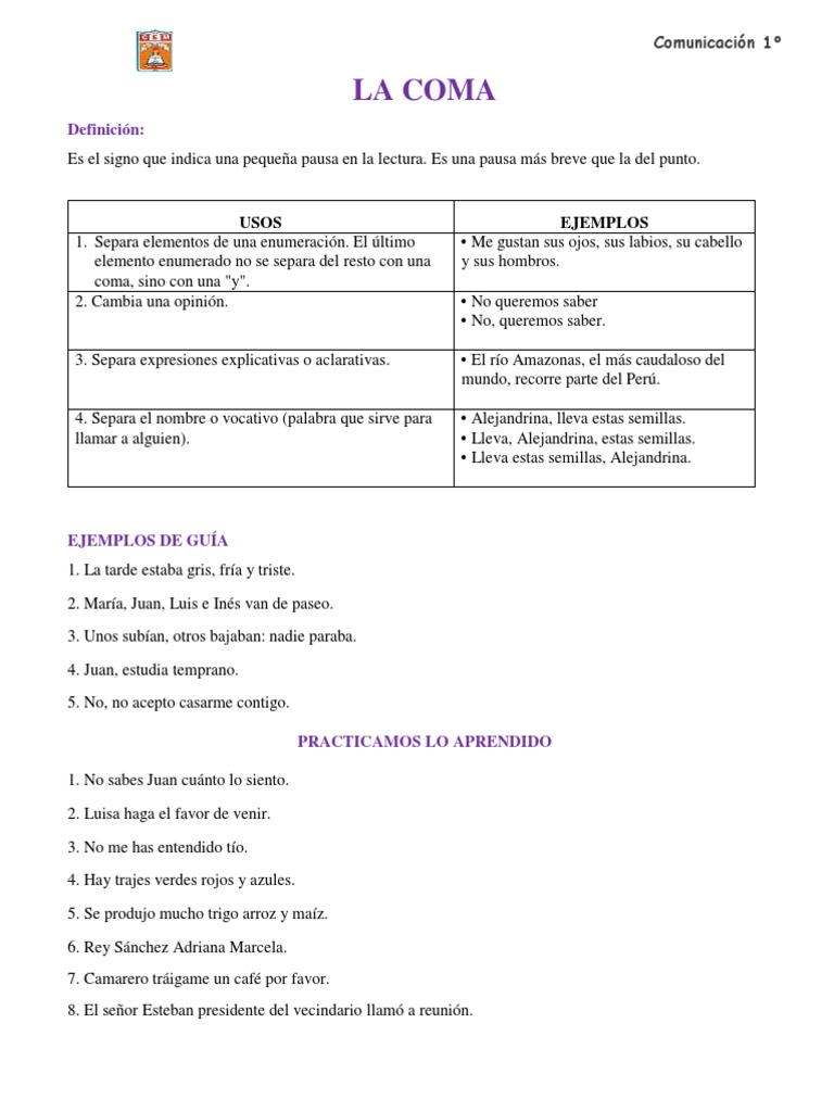 1° Eda 4 - Actividad 2 - La Coma | PDF | Artes del Lenguaje y ...