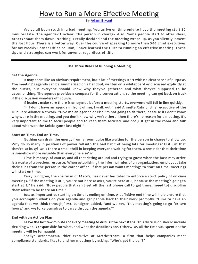 How To Run A More Effective Meeting | PDF | Consensus Decision Making