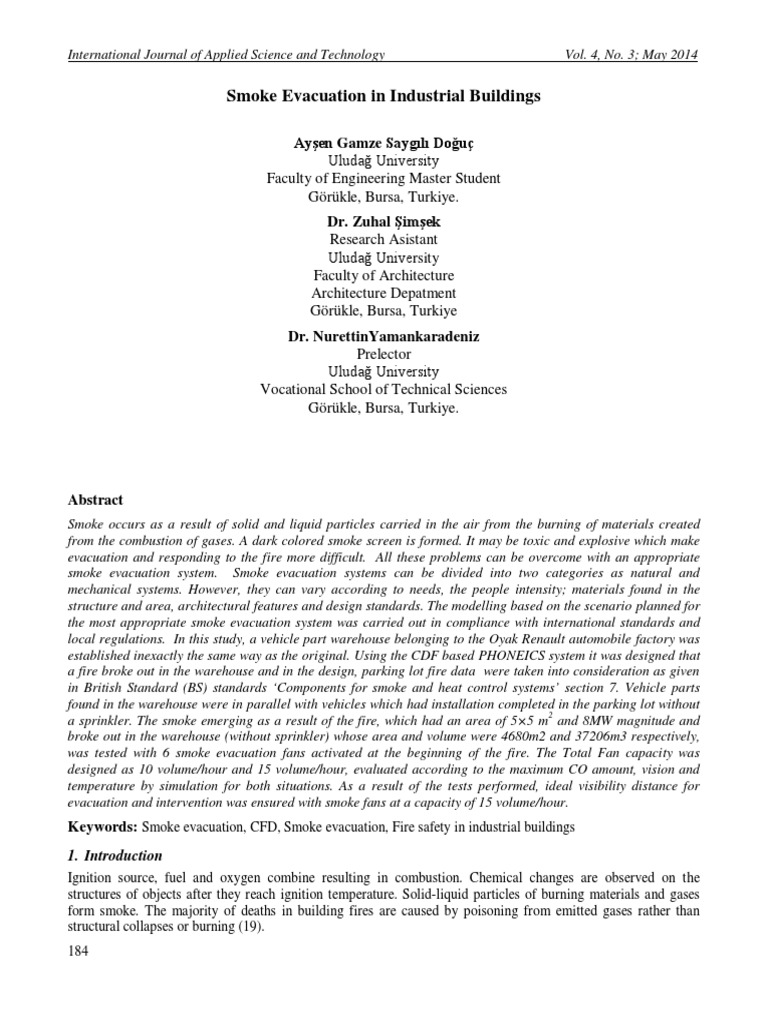 Smoke Evacuation in Industrial Buildings Dr. Zuhal PDF Combustion