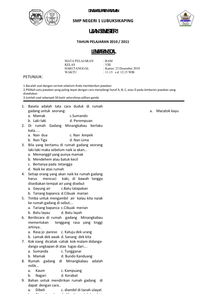 Soal Bam Semester Satu Kls 8 Repaired