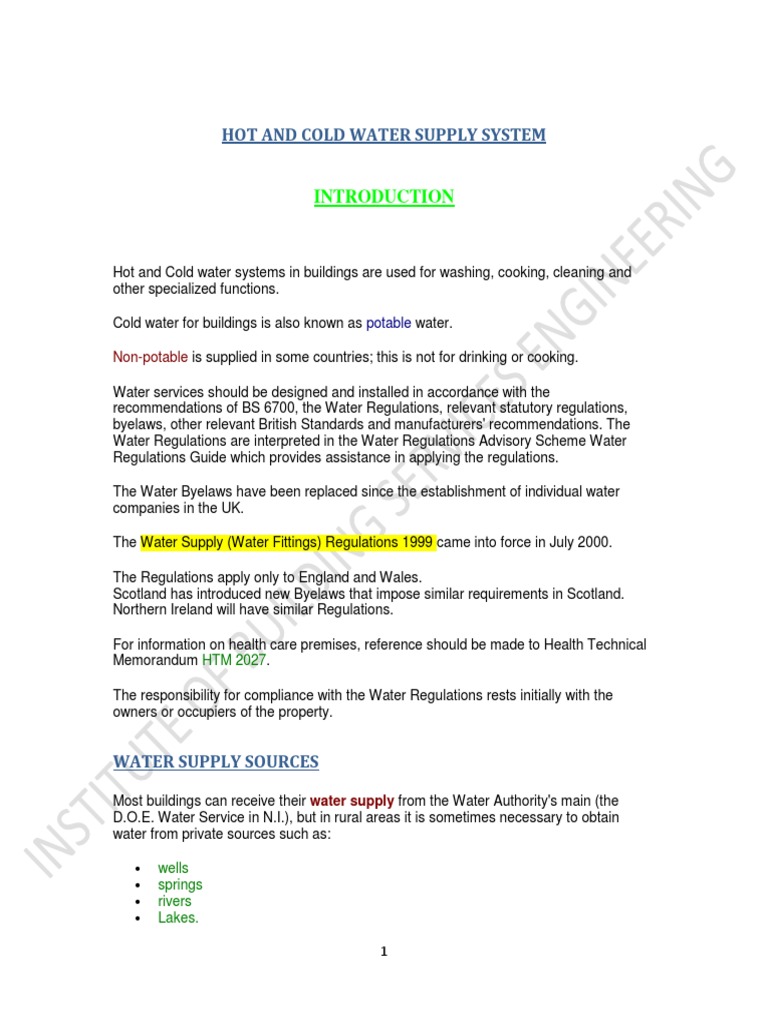 Hot and Cold Water Supply System Introduction | PDF | Water Heating ...