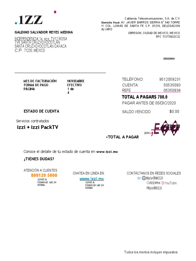 Recibo Izzi Actualizado PDF | PDF | Telecomunicaciones