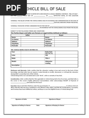 Vehicle Bill of Sale