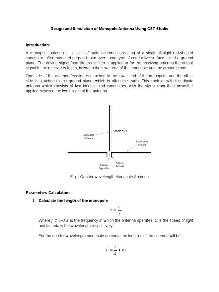 Monopole Antenna Design with CST Studio | PDF