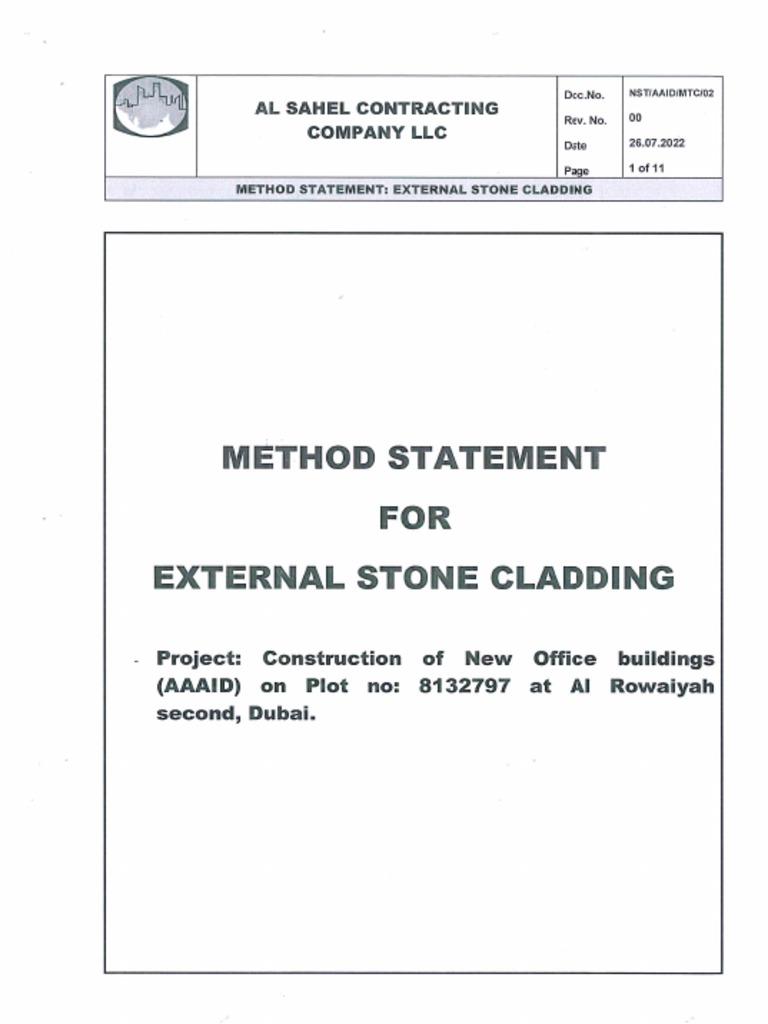 Stone Cladding Method of Statement PDF