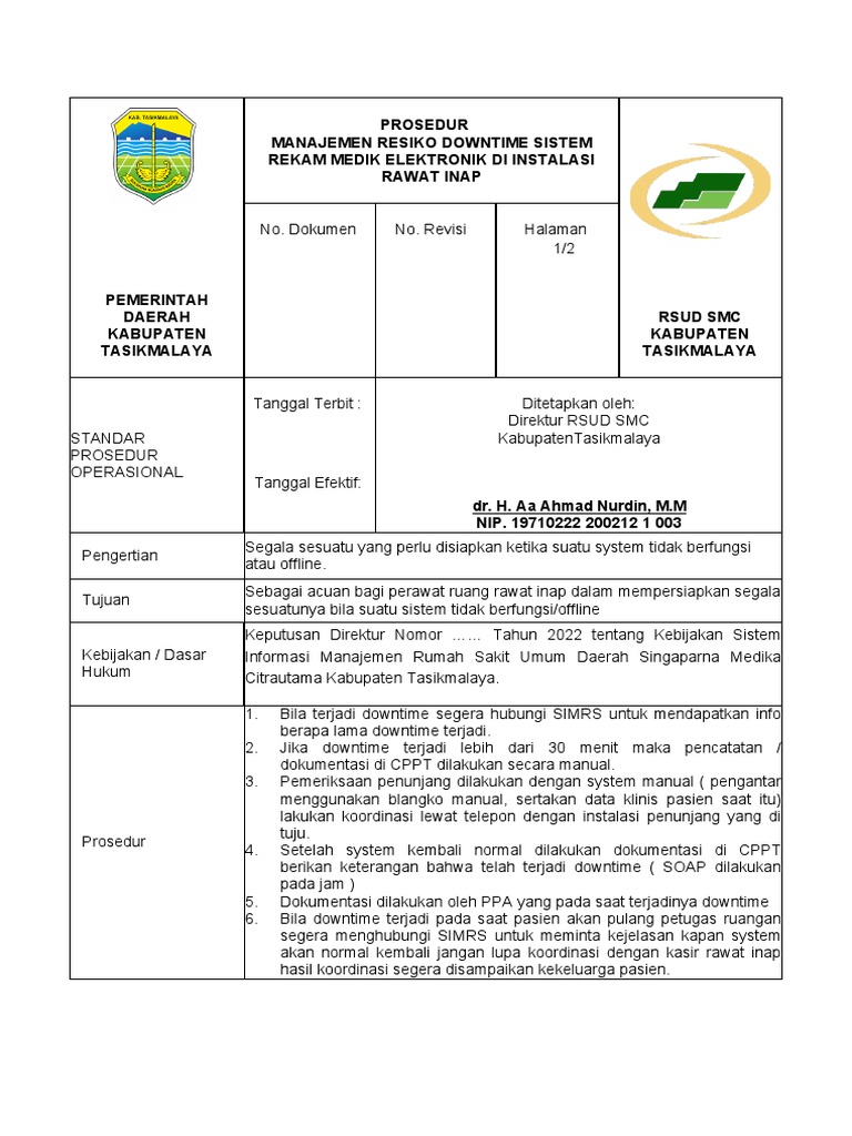 05 Spo - Manajemen Resiko Downtime Sistem Rme Di Instalasi Ranap | PDF