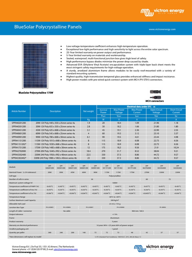 Polycrystalline Solar Panel Specs | PDF | Materials | Electrical ...