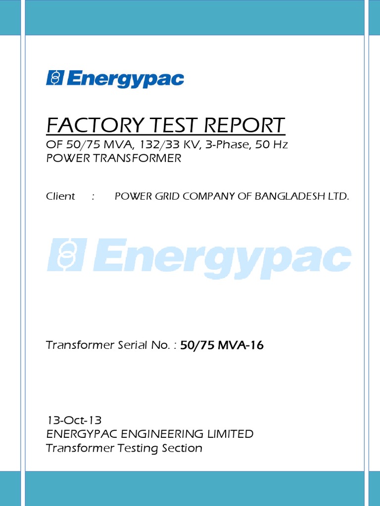 Factory Test Report: 50/75 MVA Transformer | PDF | Transformer ...