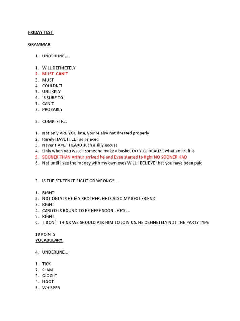 Friday Test Grammar: 2. Must Can'T | PDF