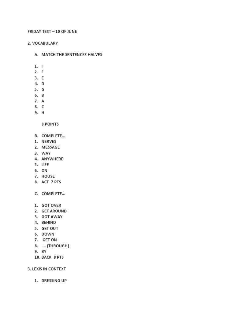 Friday Test Overview - June 10 | PDF | Sports & Recreation | Cooking ...