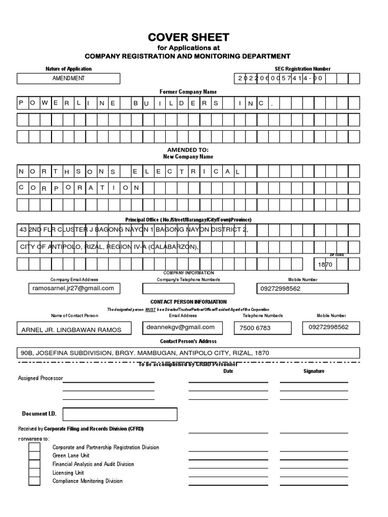 Cover Sheet For Amendment | PDF | Computing | Business