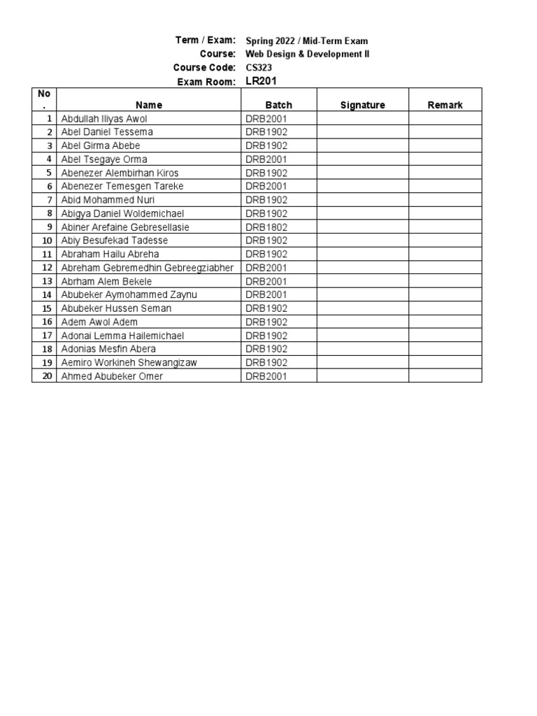 Spring 2022 CS323 Mid-Term Exam List | PDF