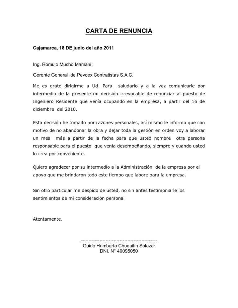 CARTA DE RENUNCIA