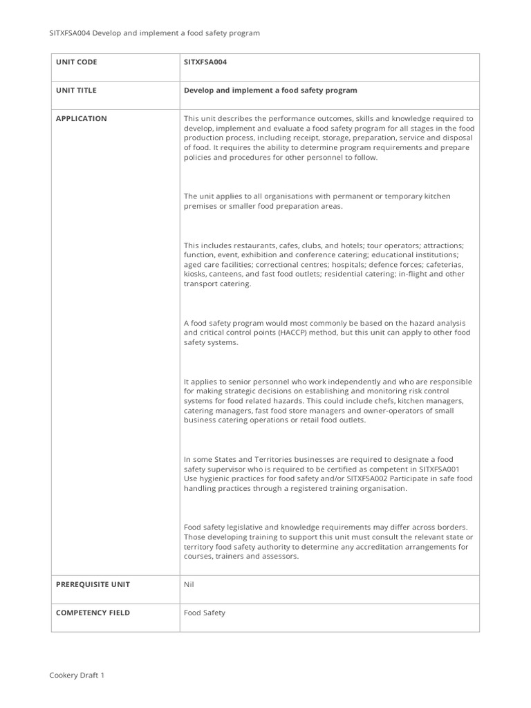 SITXFSA004 Developandimplementafoodsafetyprogram | PDF | Food Safety ...