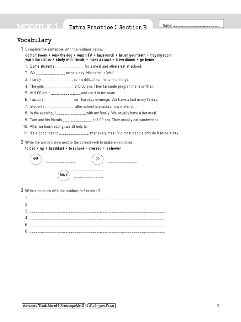 Vocabulary: Extra Practice Section B | PDF | Meal | Lunch