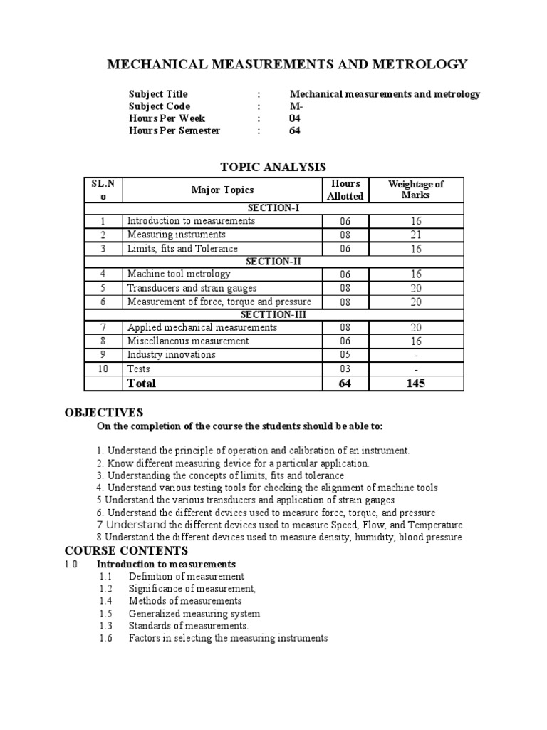 Mechanical Measurements and Metrology Guide | PDF | Measuring ...