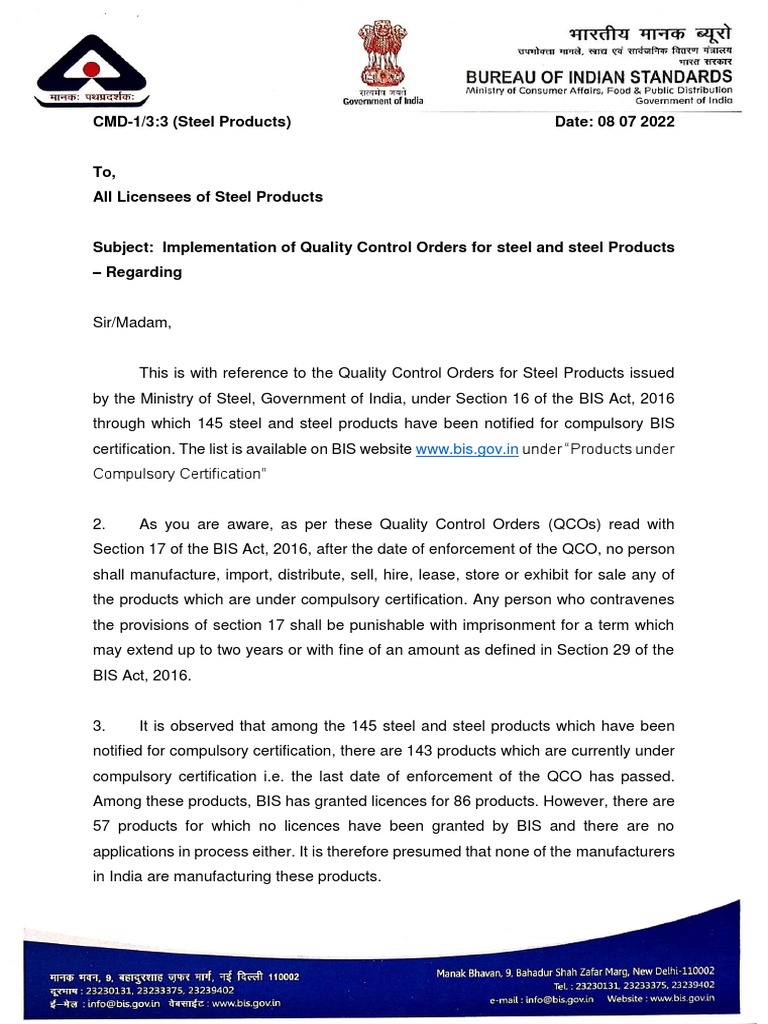 BIS Certification for Steel Products | PDF | Steel | Rolling (Metalworking)
