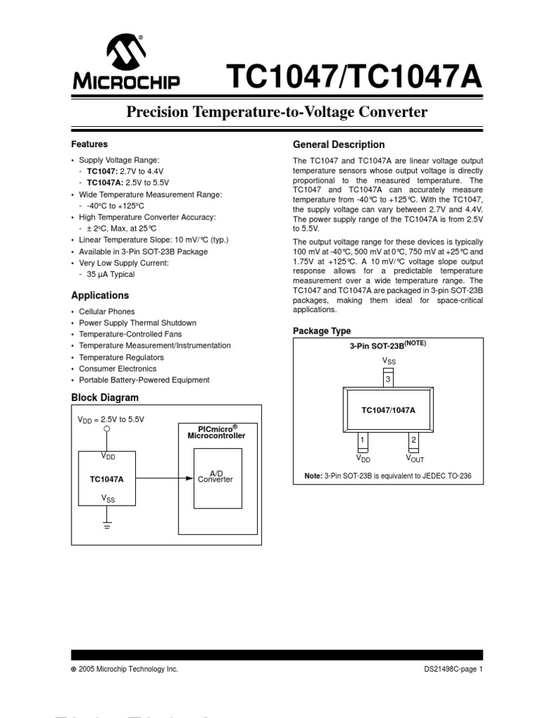 TC1047 Data Sheet | Pic Microcontroller | Integrated Circuit