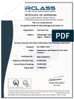 Tata Steel Kalinganagar Iso 45001 Certificate 01 09 2020 To 31 08 2023