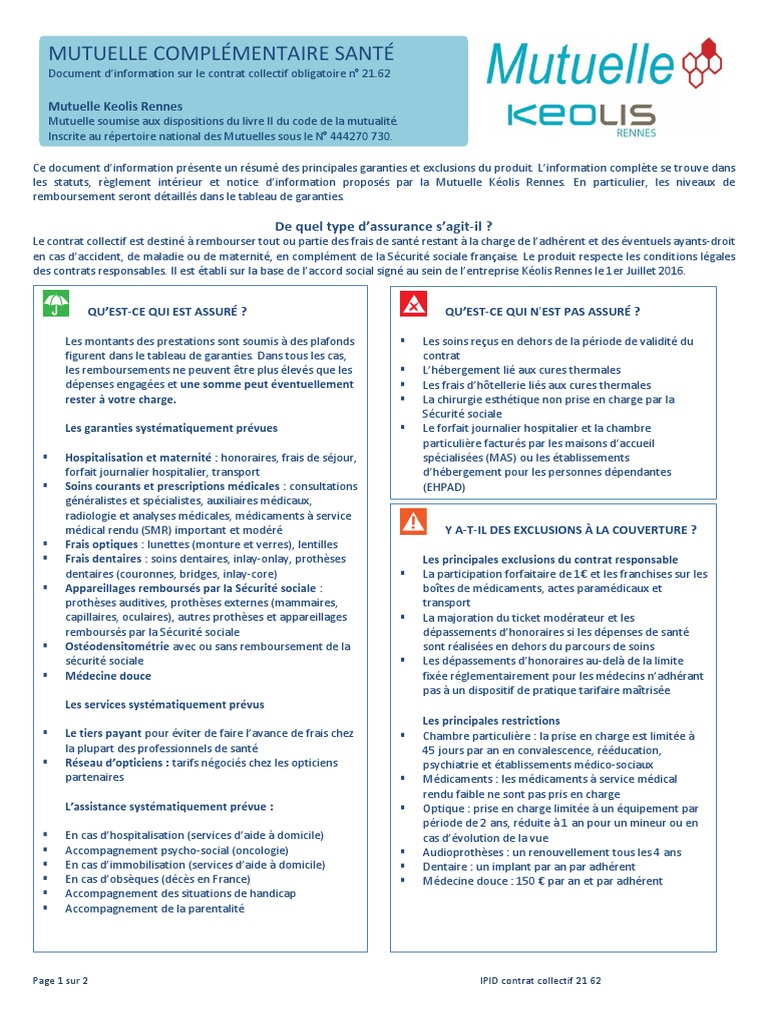 IPID Contrat Collectif 21 62 | PDF | Assurance | Professionnel de la santé