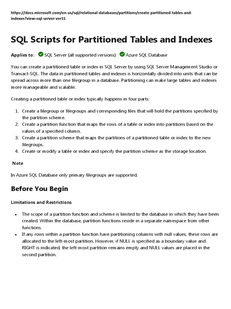 Microsoft SQL Scripts For Partitioned Tables and Indexes Download Free PDF Microsoft Sql