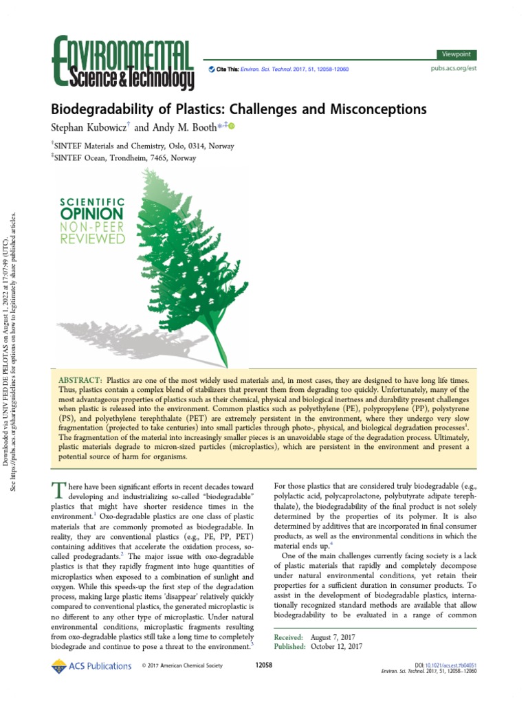 Biodegradability of Plastics Challenges and Misconceptions | PDF ...