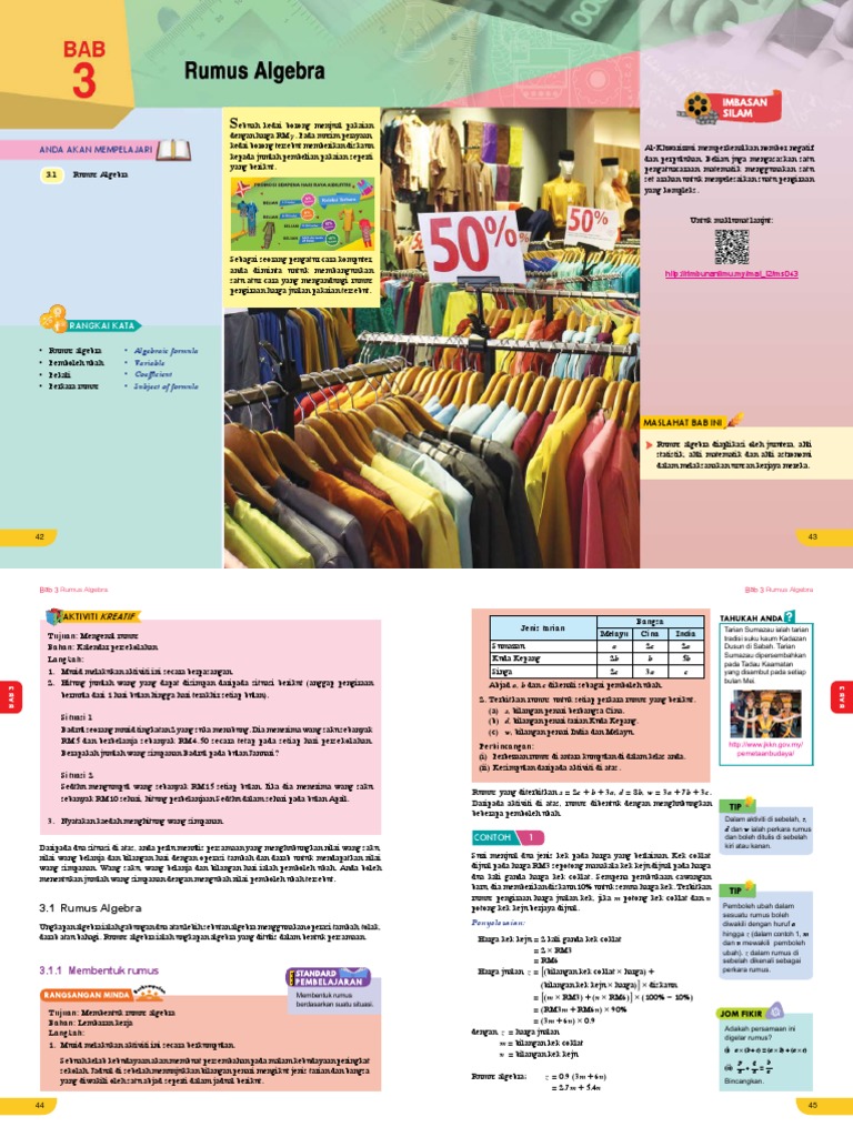 03 Buku Teks Kssm Mat F2 Bab 3 Rumus Algebra Pdf