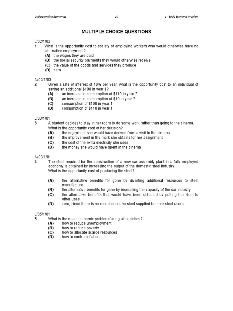 MCQ OC p11 14 PDF Opportunity Cost Economics