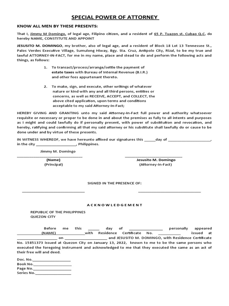 Appointing an AttorneyinFact to Handle Estate Tax Settlement and